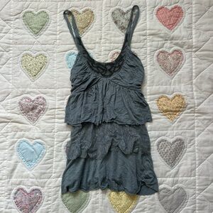Wet seal Y2K blue gray tiered babydoll beaded cami top size size small vintage